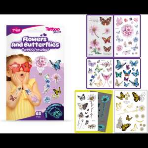 65 pcs Temporary Tattoo Stickers, Flowers and Butterflies Set