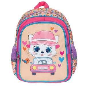 Kitty kindergarten backpack, 33x27x15 cm, Daemi, pink and yellow with a cute cat design - Preschool Backpack, Bag