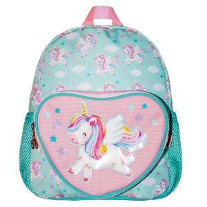 Unikornis óvodai táska, 31x24x9 cm, Daemi, turquoise and pink unicorn backpack with heart shaped front pocket - Preschool Backpack, Bag