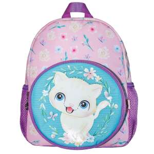 Kitty kindergarten backpack, pink with floral pattern and a cute cat design, Daemi - Preschool Backpack, Bag