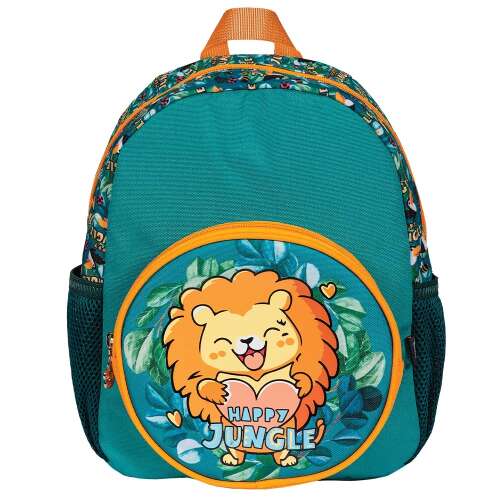 Happy Jungle óvodai hátizsák, türkiz színű, oroszlános mintával, Daemi