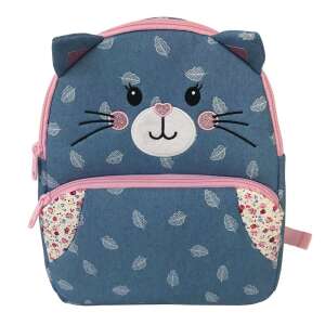 Kitty kindergarten backpack, blue with white leaves and pink details, Daemi - Preschool Backpack, Bag