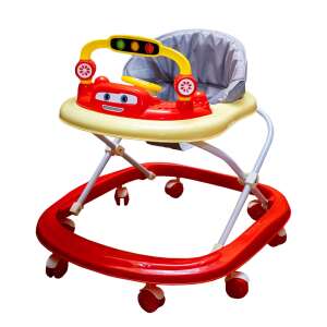 Red and yellow baby walker with a steering wheel and a seat, Daemi brand - Babies & Toddler
