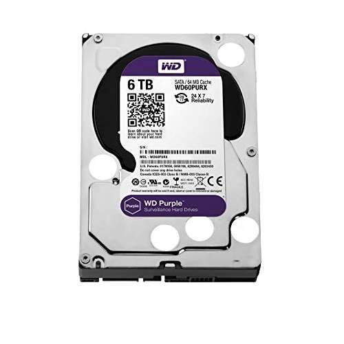 Western Digital WD Purple 6TB Surveillance Hard Drive, SATA 64MB Cache, WD60PURX