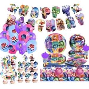 Set 128 piese vesela petrecere Inside Out pentru 10 copii, stegulete decorative, fata de masa, servetele, decoratiuni tort, pahare, farfurii, linguri, furculite, cutite + baloane Intors pe Do 109337389 - Fate de masa de petrecere
