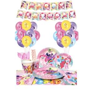 Set de petrecere My Little Pony pentru 10 copii, cu fețe de masă, farfurii, pahare, tacâmuri, baloane și un banner - Fate de masa de petrecere