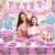 LOL Surprise Party Tableware Set for 10 Kids, 128 pcs, including flags, tablecloth, straws, hats, napkins, cups, plates, spoons, forks, knives + balloons, Pink 109337408