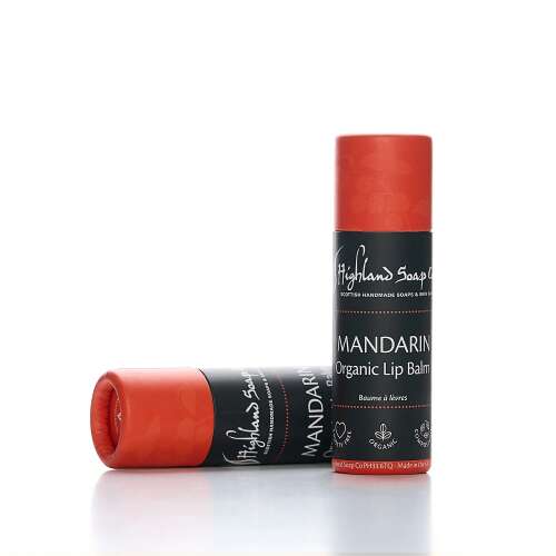 Highland Soap Company Mandarin Organic Lip Balm, 12ml, két ajakbalzsam tubus fehér alapon - Ajakápoló