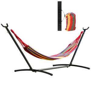 Multicolor striped cotton hammock with steel stand, 200x150 cm - Art