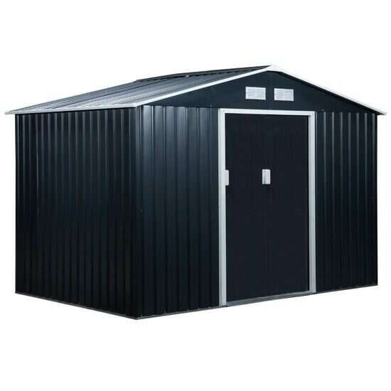 Garden Shed/Storage Unit for tools, with included base structure, steel and PP, dark grey, 277x195x192 cm