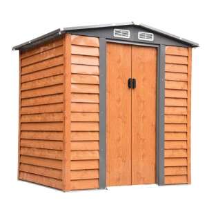 Brown metal garden shed with double doors, 197.5x160x201 cm - Garden storage crate