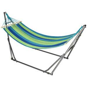 Blue and green striped cotton hammock with steel stand, 188x62 cm - Art
