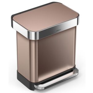 Изглед под ъгъл на кошче за боклук Simplehuman 30L розово злато - Офис мебели