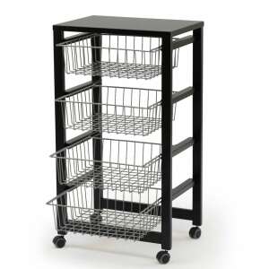 Arredamenti Italia Gingerone raft mobil negru pentru bucătărie cu 4 coșuri metalice - Depozitare și organizare