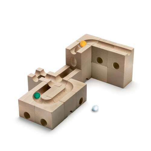 Fából készült játékkészlet gyerekeknek CUBORO, Speed, CBR211, 16 db, 5 márvány golyóval, 1-5 játékos részére, fejleszti a koncentrációt és a motoros készségeket, természetes fa