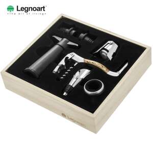 Комплект от 7 части Legnoart Memorabile Wine Connoisseur, отварачка за вино, тирбушон, тапа за бутилка, наливачка, пръстен против капки, подаръчен комплект - Отварачка за вино и коркшот