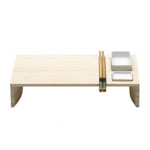 Legnoart Sushi készlet, Kobe, Bambusz tálaló tálca kerámia tálakkal és pálcikákkal - Legnoart