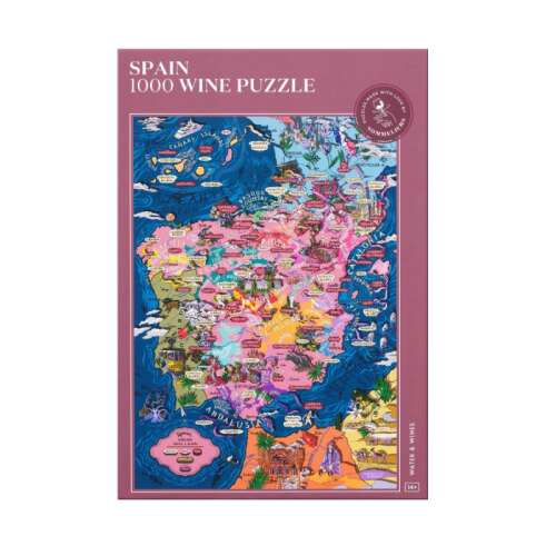 Water & Wines Spanyolország 1000 darabos boros kirakós játék, Spanyolország borvidékeinek és szőlőfajtáinak térképével