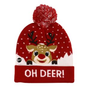 Rénszarvas LED-es karácsonyi sapka rénszarvassal és pomponnal - Férfi sapka