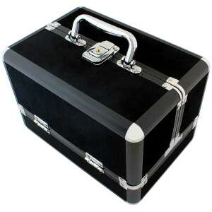 Fekete alumínium kozmetikai bőrönd bársony béléssel, 25x17x17cm - Kozmetikai bőrönd