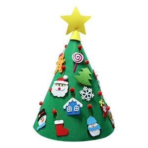 Díszített Mini 3D Filc Karácsonyfa gyerekeknek, Filc karácsonyfa csillaggal és díszekkel - Nonbrand Karácsonyi dekoráció