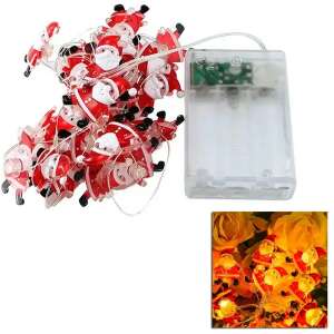 20 LED-es Télapó karácsonyi fényfüzér, elemes, fehér fény, elemtartóval és használati példával - Nonbrand Fényfüzér