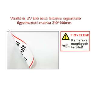 Kamerával megfigyelt terület figyelmeztető matrica, 210x146mm, vízálló és UV álló, beltéri használatra - Figyelmeztető matrica