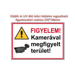 Kamerával megfigyelt terület figyelmeztető matrica, 210x146mm, vízálló és UV álló - Figyelmeztető matrica