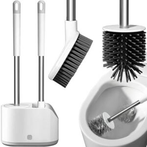 Ruhhy 2-in-1 Toilet Brush Set with Holder, silicone and flat brush, bathroom cleaning - Toilet Brush & Holder