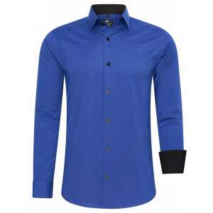 Rusty Neal férfi kék hosszú ujjú karcsú fazonú ing fekete kontrasztos gallérral és mandzsettával - Férfi ing