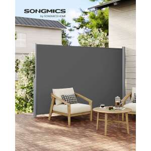 SONGMICS Privacy Side Screen, Retractable, Mounting System Included, 160x400cm, Grey 109385357 - Garden Furniture