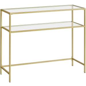 VASAGLE Entryway Table, 2 Tiers, Tempered Glass Top, Metal Frame, 35x100x80cm, Gold 109385464 - Hallway Furniture Set