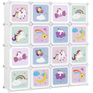 SONGMICS Raft de depozitare cu 16 cuburi cu design de unicorn, alb - Rafturi de depozitare și organizatori pentru jucarii