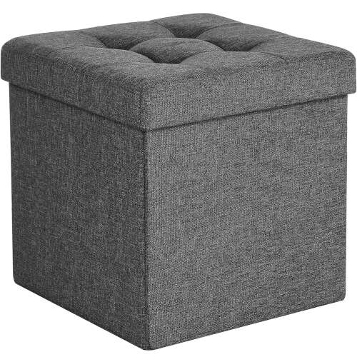 Collapsible Storage Ottoman with Lid, Grey, 38 x 38 x 38 cm