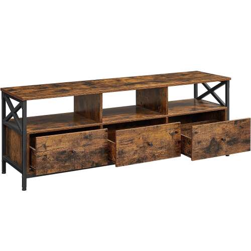 VASAGLE TV stand with 3 drawers and 3 open shelves, rustic brown and black