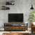 VASAGLE TV stand with 3 drawers and 3 open shelves, rustic brown and black, in a living room setting with a TV on top