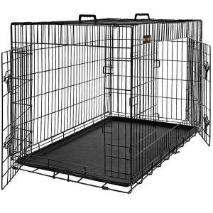 FEANDREA double door metal dog crate with removable tray, black, L size - Pet Care