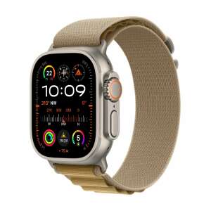 Apple Watch Ultra 2, 49 mm smartwatch z tytanu z GPS, Wi-Fi i łącznością komórkową, z brązowym paskiem sportowym - Inteligentne urządzenie