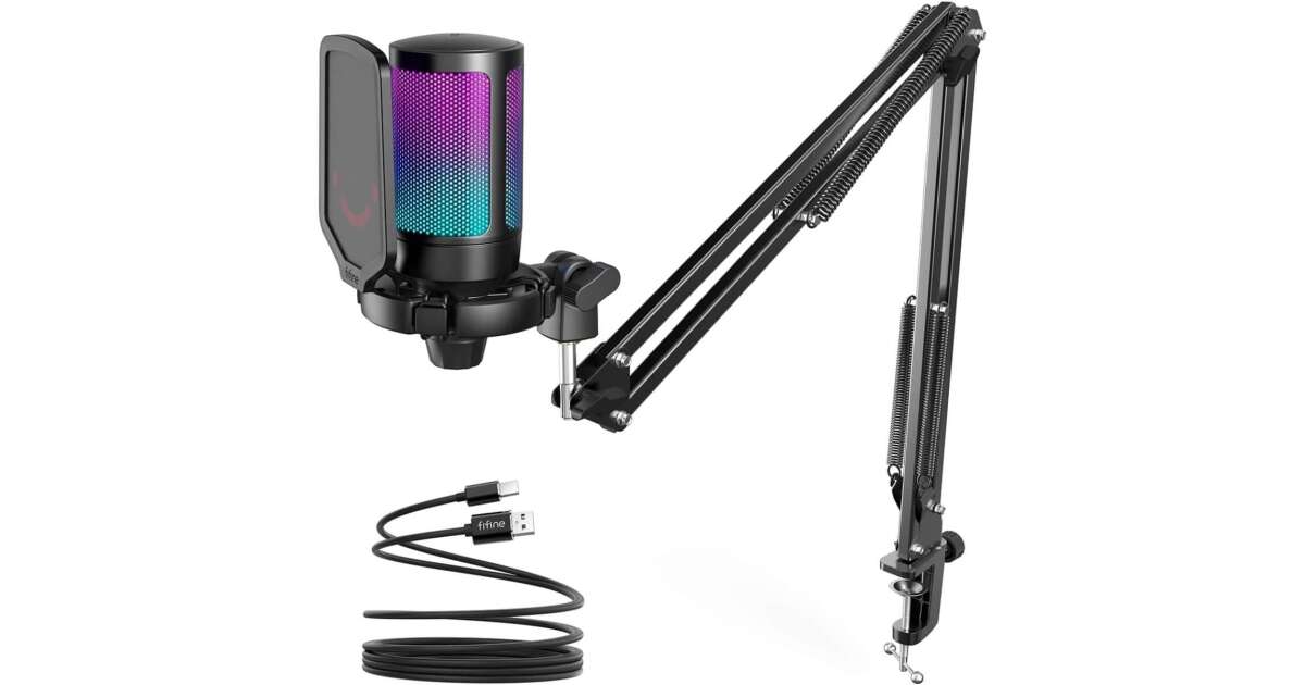 Fifine A6T Podcast, Youtuber, Gamer, TikTok mikrofon + Karos állvány