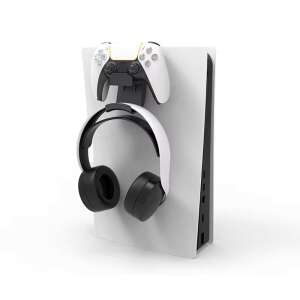 Honcam PS5 Controller Charging Station with Headset Stand and Side Mount for Playstation 5 and Playstation 5 Slim, White - Controller charging station