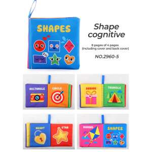 Puha babakönyv formákkal, formák tanulása kisgyermekeknek, puha textil könyv babáknak, oktató babakönyv, baba zuhany ajándék - Babakönyv