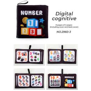 Fekete-fehér puha babakönyv számokkal, 8 oldal, tanulásra és fejlődésre - Babakönyv