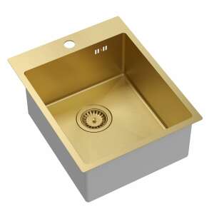 RUSSEL 90 GOLD Edelstahlspüle, schräge Ansicht - Spülbecken