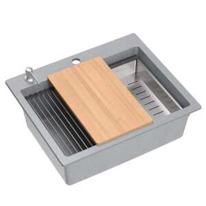 KURT 110 WORKSTATION Grau Metallic Granit Küchenspüle mit Zubehör - Spülbecken