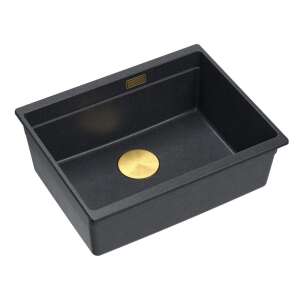 Logan 100 Black Metallic Granitspüle, schräge Ansicht - Spülbecken