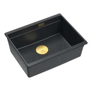 Logan 100 Black Metallic Granitspüle, schräge Ansicht - Spülbecken