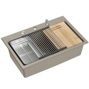 Chiuvetă de bucătărie din granit MARC 110 WORKSTATION Beige cu accesorii - Chiuvete de bucătărie