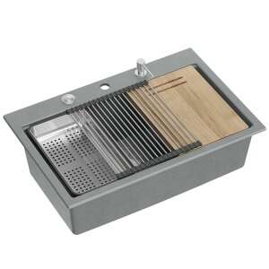 Chiuvetă de bucătărie din granit MARC 110 WORKSTATION Gri Metalic cu accesorii - Chiuvete de bucătărie