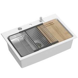 Chiuvetă de bucătărie din granit alb MARC 110 WORKSTATION cu accesorii - Chiuvete de bucătărie