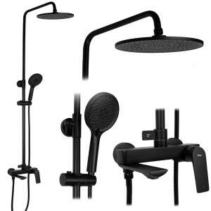 Sprchový set REA Avalon Black: Hlavová sprcha, Ručná sprcha a Batéria - Sprchová súprava